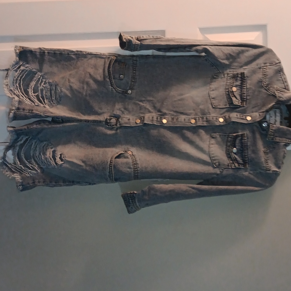 Highway Jeans brand size small distressed blue jean shorts jumpsuit.